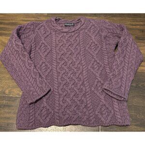 Irelands Eye Purple Cableknit Virgin Wool Sweater Kids Large